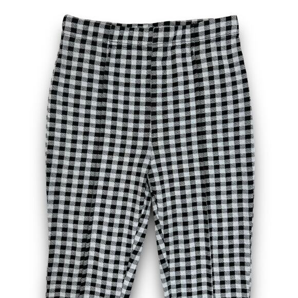 Mittoshop Womens Gingham Check Stretch Flare Pants High Waist Black White Small - Picture 2 of 6